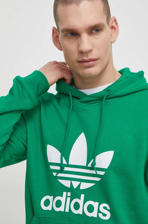 adidas Originals bluza bawełniana Adicolor Classics Trefoil męska kolor zielony z kapturem z nadrukiem IM9403