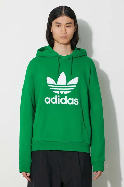 adidas Originals cotton sweatshirt Adicolor Classics Trefoil men's green color hooded with a print IM9403