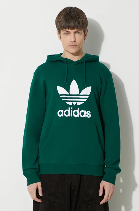 adidas Originals cotton sweatshirt Adicolor Classics Trefoil men's green color hooded with a print IM9407