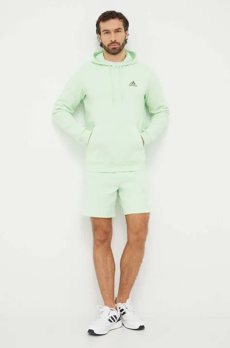 Кофта adidas чоловіча колір зелений з капюшоном однотонна
