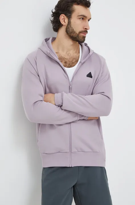 Кофта adidas ZNE мужская цвет фиолетовый с капюшоном однотонная IN1847