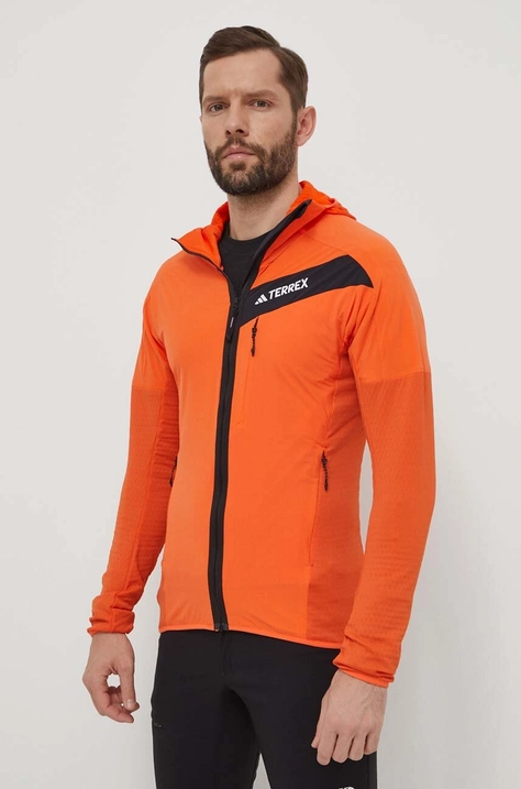 Športni pulover adidas TERREX oranžna barva, s kapuco, IN7009