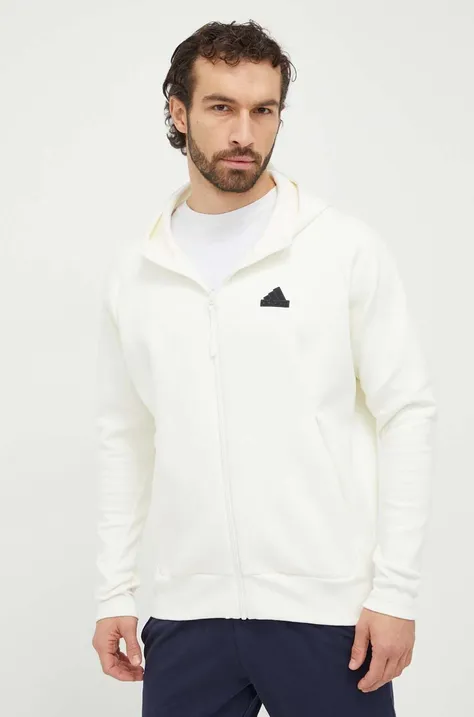 Кофта adidas ZNE мужская цвет бежевый с капюшоном с аппликацией IR5208
