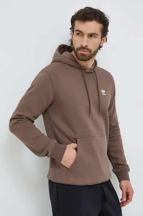 Кофта adidas Originals Trefoil Essentials Hoody мужская цвет коричневый с капюшоном однотонная IR7786