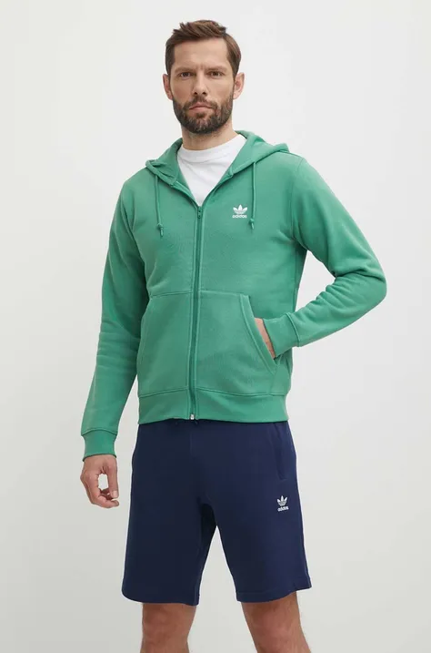 Кофта adidas Originals мужская цвет зелёный с капюшоном однотонная IR7841