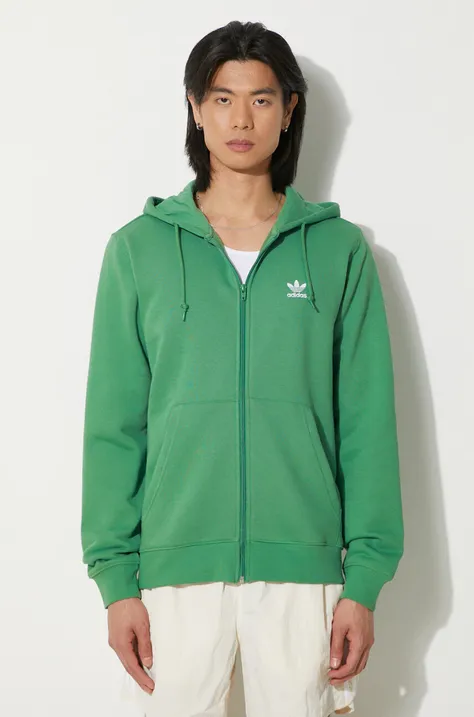 Mikina adidas Originals pánská, zelená barva, s kapucí, hladká, IR7841