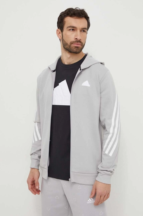 Pulover adidas moška, siva barva, s kapuco