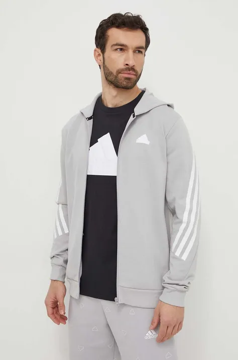 Mikina adidas pánska, šedá farba, s kapucňou, s potlačou, IR9157