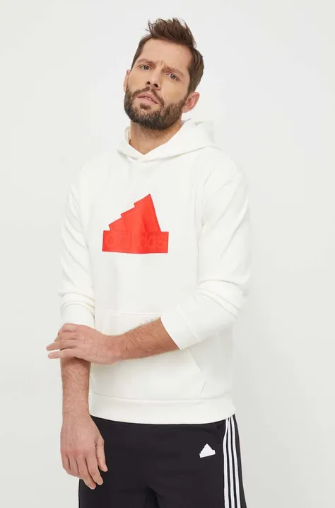 Кофта adidas мужская цвет бежевый с капюшоном с аппликацией