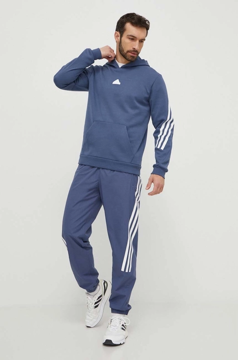 adidas bluza męska kolor niebieski z kapturem z aplikacją IR9224