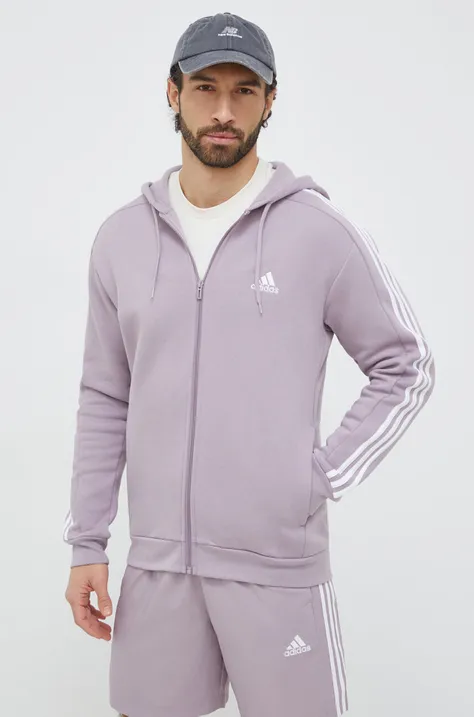Mikina adidas pánska, fialová farba, s kapucňou, s nášivkou,  IS0009