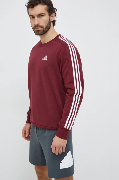 Bavlnená mikina adidas pánska, bordová farba, s nášivkou,  IS1348