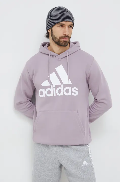 Bombažen pulover adidas moška, vijolična barva, s kapuco
