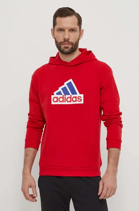 Dukserica adidas za muškarce, boja: crvena, s kapuljačom, s tiskom, IS8338