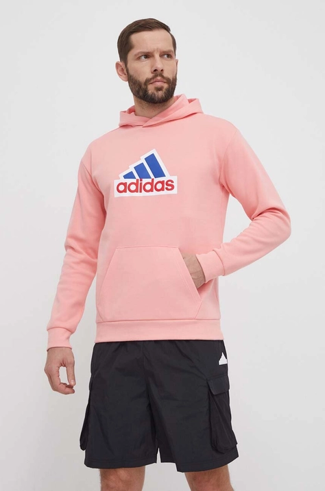 Μπλούζα adidas χρώμα: ροζ, με κουκούλα, IS9597