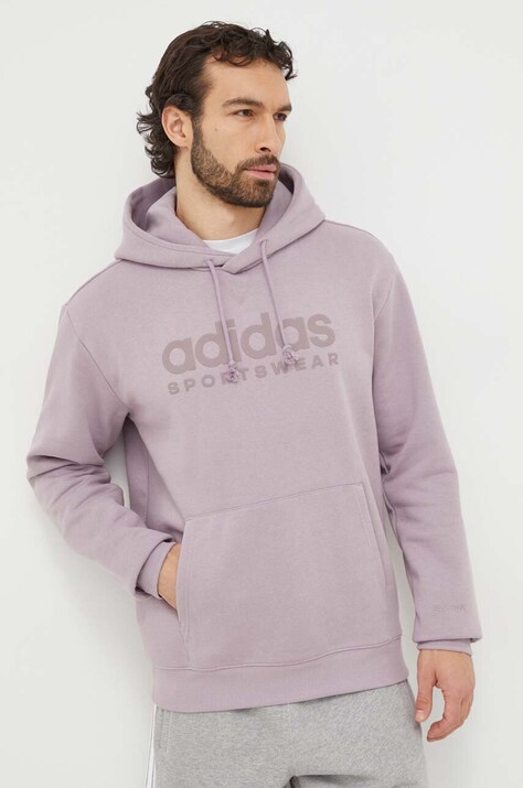 adidas bluză bărbați, culoarea violet, cu glugă, cu imprimeu IW1204