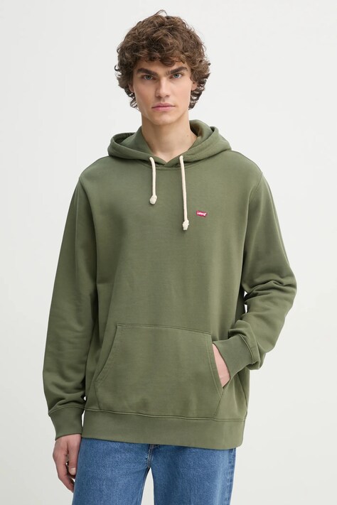 Levi's hanorac de bumbac barbati, culoarea verde, cu glugă, neted, 34581