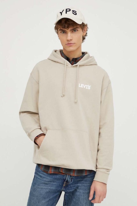 Levi's hanorac de bumbac barbati, culoarea bej, cu glugă, melanj