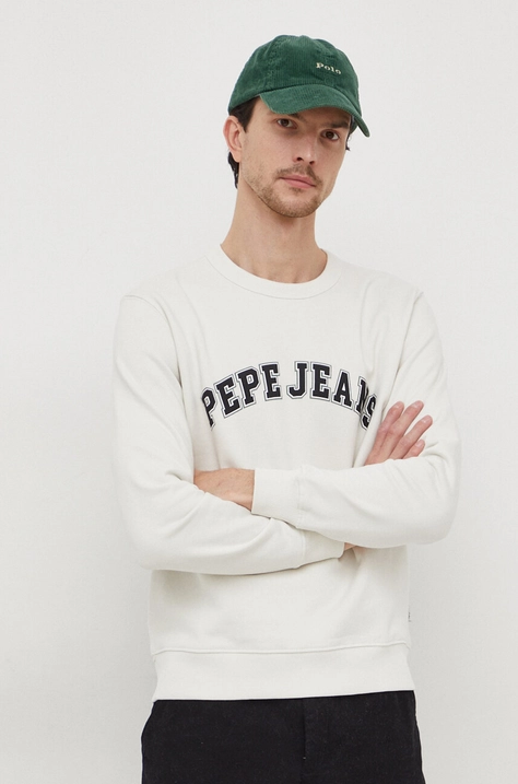 Bavlnená mikina Pepe Jeans Raven pánska, béžová farba, s potlačou