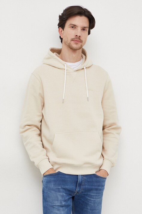 Хлопковая кофта Pepe Jeans Ramsey мужская цвет бежевый с капюшоном принтом PM582558