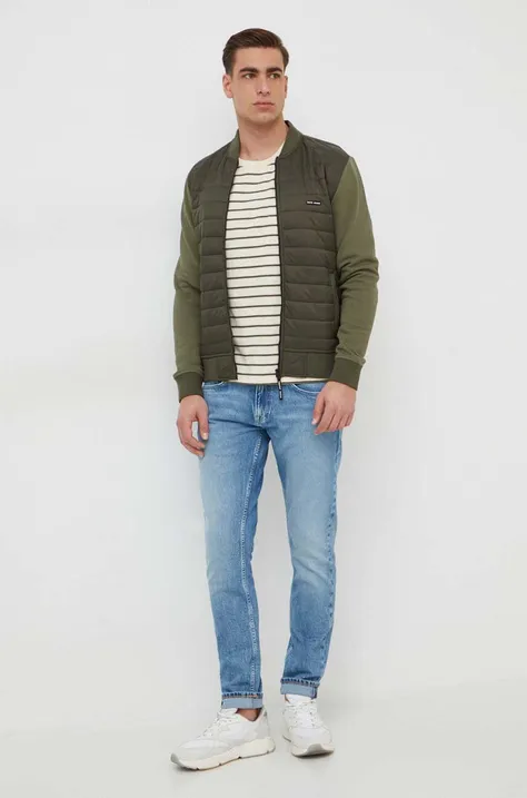 Pepe Jeans bluza Redditch barbati, culoarea verde, neted