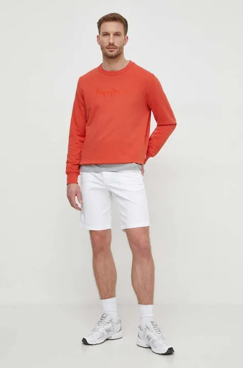 Хлопковая кофта Pepe Jeans Joe Crew мужская цвет оранжевый с аппликацией