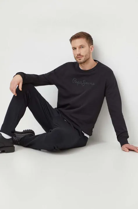 Pepe Jeans bluza bawełniana Joe Crew męska kolor czarny z aplikacją