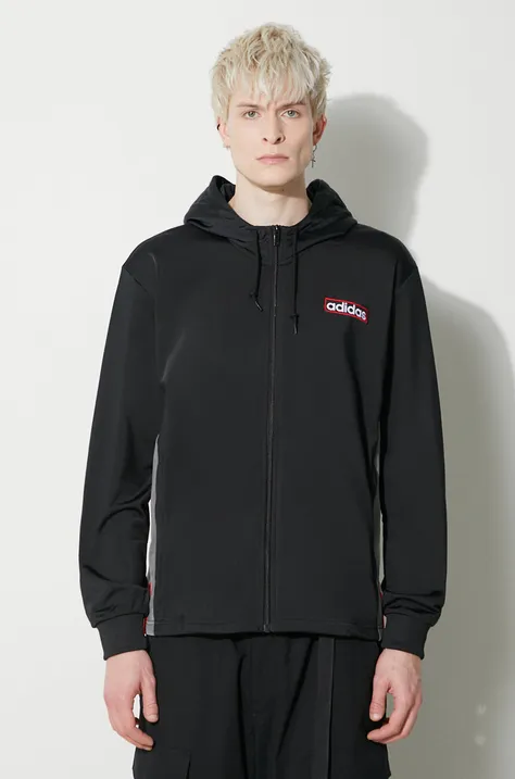 Mikina adidas Originals Adibreak Full-Zip Hoodie pánská, černá barva, s kapucí, vzorovaná, IM8209