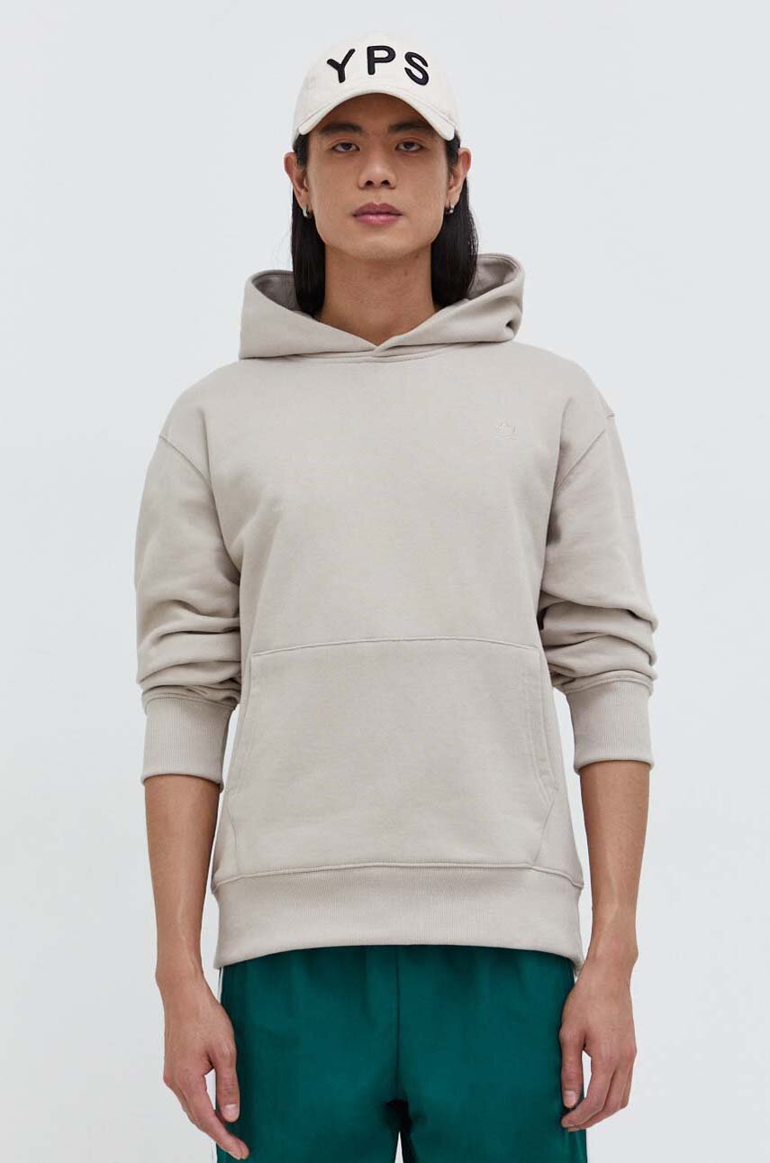 Хлопковая кофта adidas Originals Adicolor Contempo French Terry Hoodie мужская цвет бежевый с капюшоном однотонная IR7865