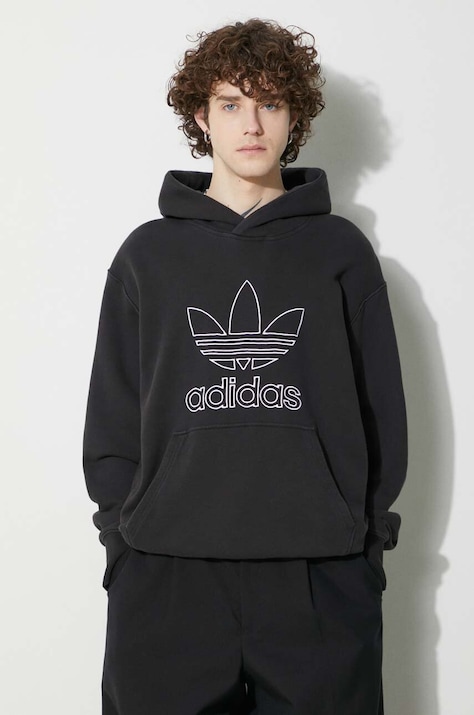 Pamučna dukserica adidas Originals Trefoil Hoodie za muškarce, boja: crna, s kapuljačom, s aplikacijom, IU2373