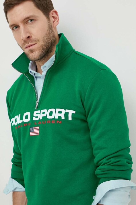 Mikina Polo Ralph Lauren pánská, zelená barva, s potiskem, 710835766