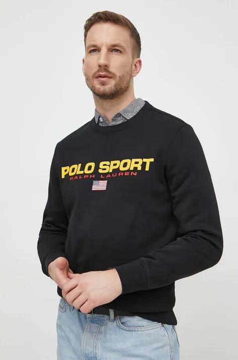 Dukserica Polo Ralph Lauren za muškarce, boja: crna, s tiskom