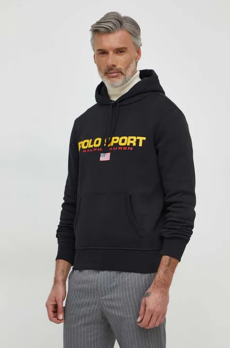 Μπλούζα Polo Ralph Lauren χρώμα: μαύρο, με κουκούλα