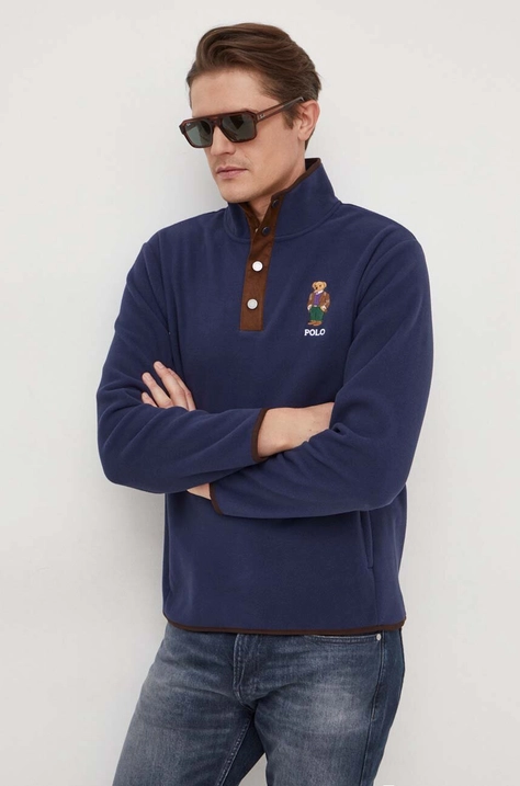 Polo Ralph Lauren hanorac fleece culoarea bleumarin, cu imprimeu 710930549