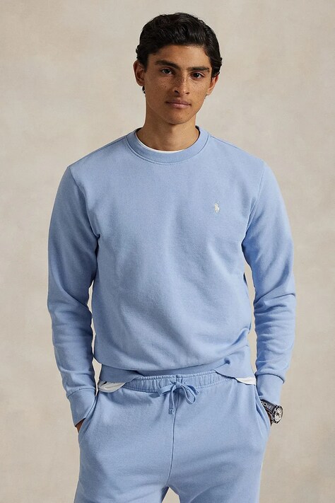 Bavlněná mikina Polo Ralph Lauren pánská, modrá barva, hladká, 710916689