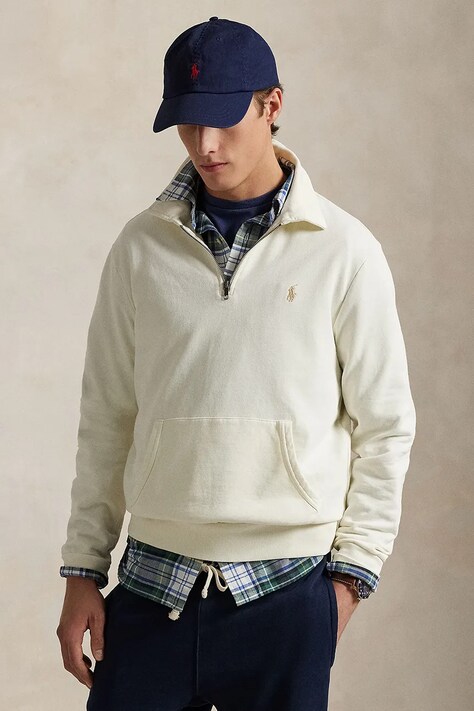 Bavlněná mikina Polo Ralph Lauren pánská, béžová barva, hladká, 710934601