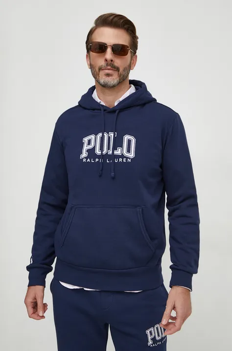 Кофта Polo Ralph Lauren мужская цвет синий с капюшоном с аппликацией
