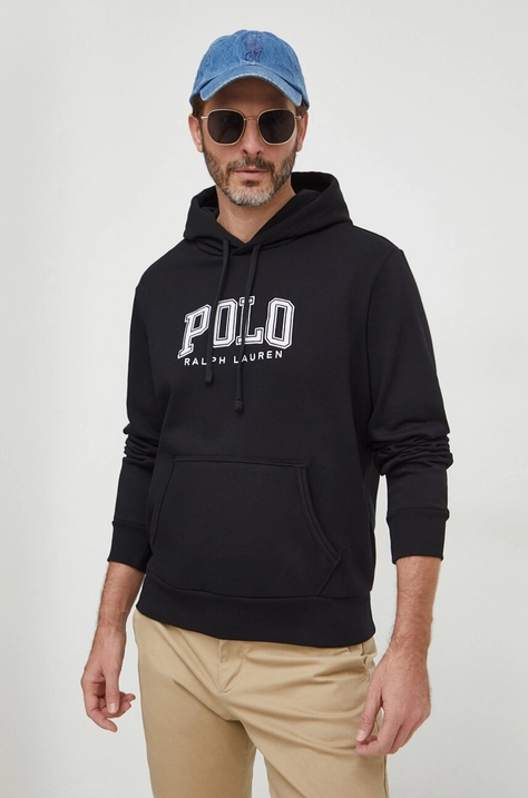 Polo Ralph Lauren bluză bărbați, culoarea negru, cu glugă, imprimeu 710934716