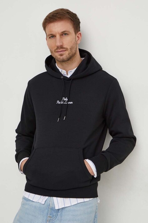 Кофта Polo Ralph Lauren мужская цвет чёрный с капюшоном с аппликацией