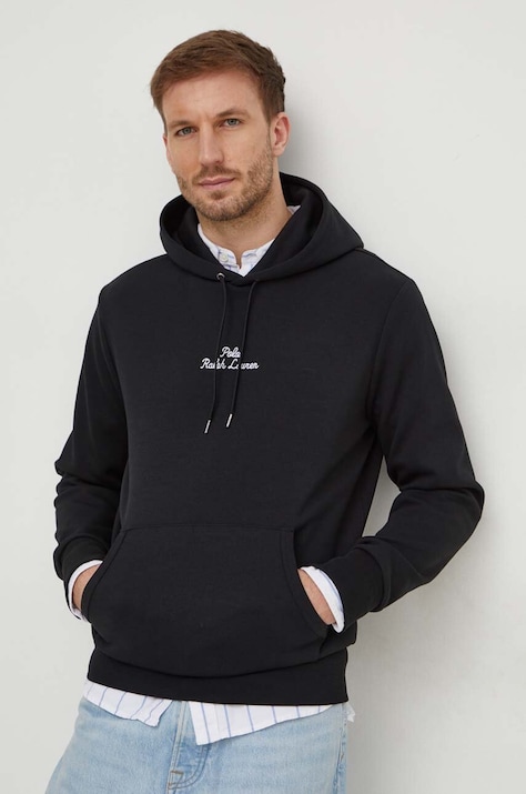 Polo Ralph Lauren bluza męska kolor czarny z kapturem z aplikacją