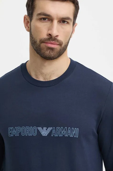 Бавовняна кофта лаунж Emporio Armani Underwear колір синій з принтом 111785 4R566