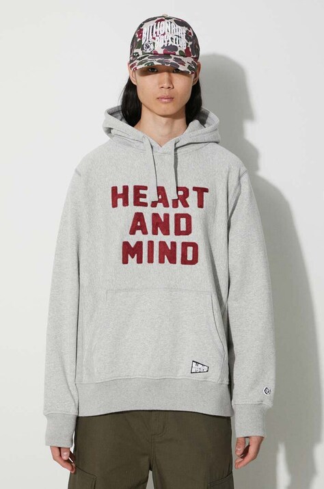Bavlněná mikina Billionaire Boys Club Heart and Mind Popover pánská, šedá barva, s kapucí, s aplikací, B23433