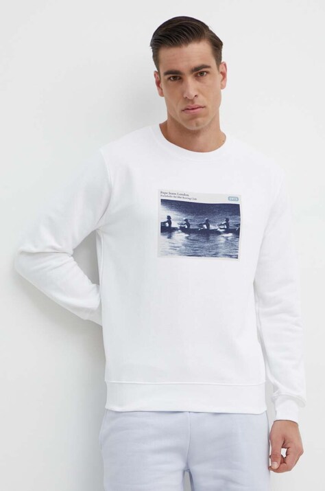 Хлопковая кофта Pepe Jeans RIKU мужская цвет белый с принтом PM582662