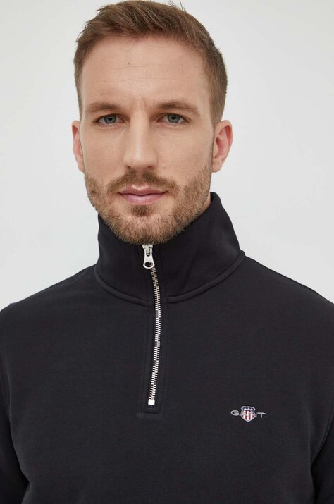 Gant bluza męska kolor czarny gładka
