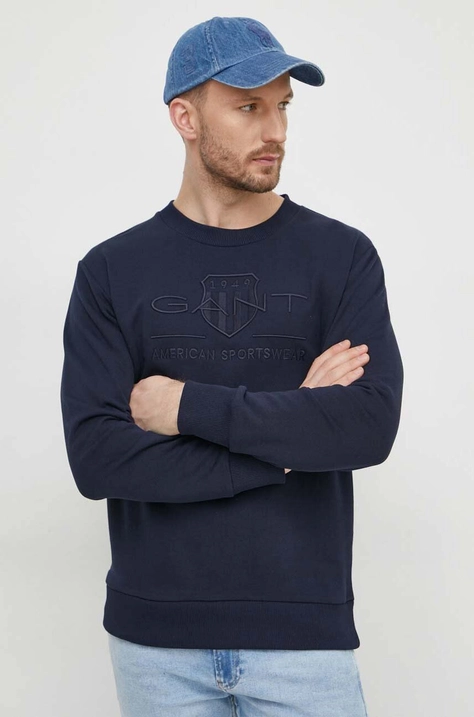 Gant felpa in cotone uomo colore blu navy con applicazione