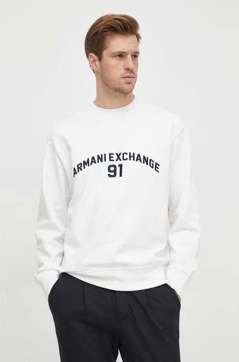 Хлопковая кофта Armani Exchange мужская цвет белый с аппликацией