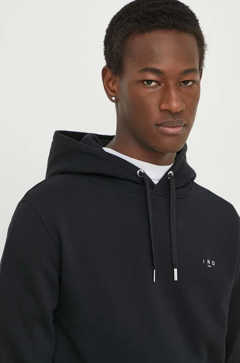 Bombažen pulover IRO moška, črna barva, s kapuco