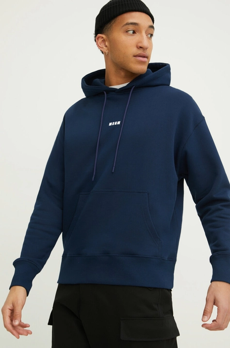 MSGM felpa in cotone uomo colore blu navy con cappuccio