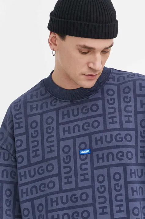 HUGO Blue hanorac de bumbac bărbați, culoarea bleumarin, cu model 50510545