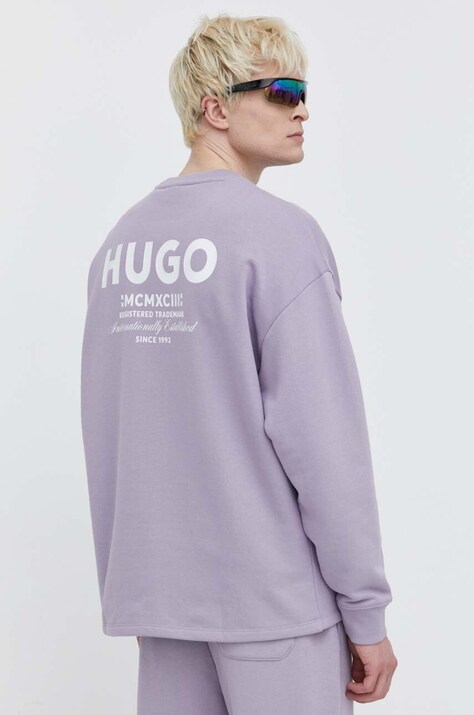 Бавовняна кофта Hugo Blue чоловіча колір фіолетовий з принтом